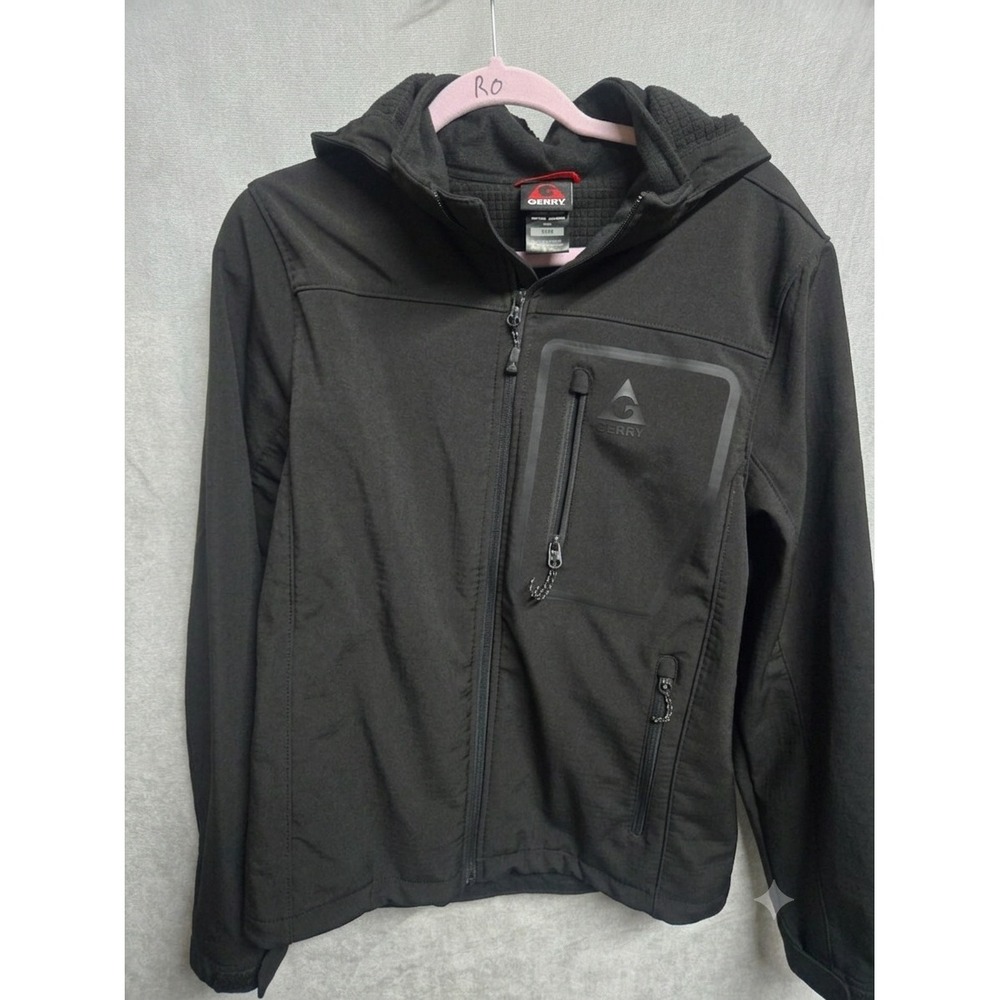 Gerry Mens Softshell Hooded Jacket Black Full Zip Grid Fleece Lined 1791630 M